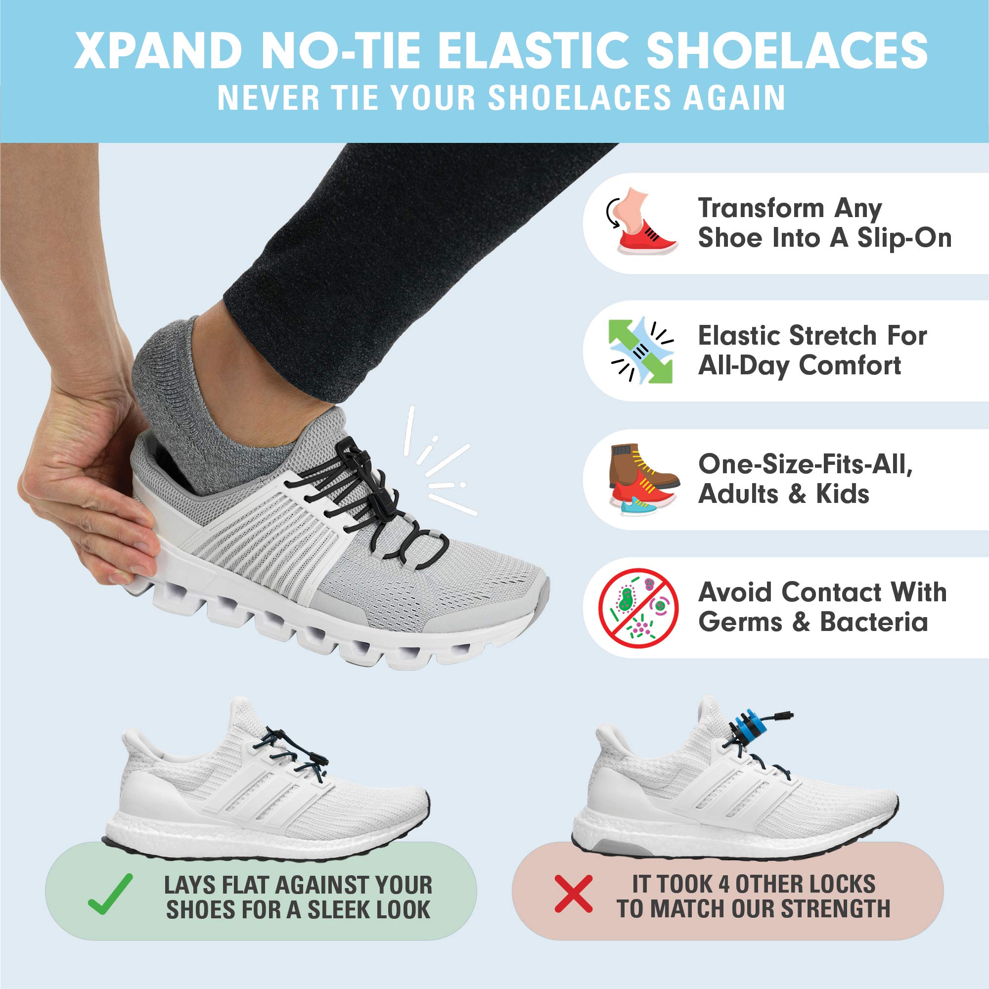 Xpand No Tie Elastic Shoe Laces for Adults & Kids | One size fits all Round Laces for Sneakers and Boots - Image 5