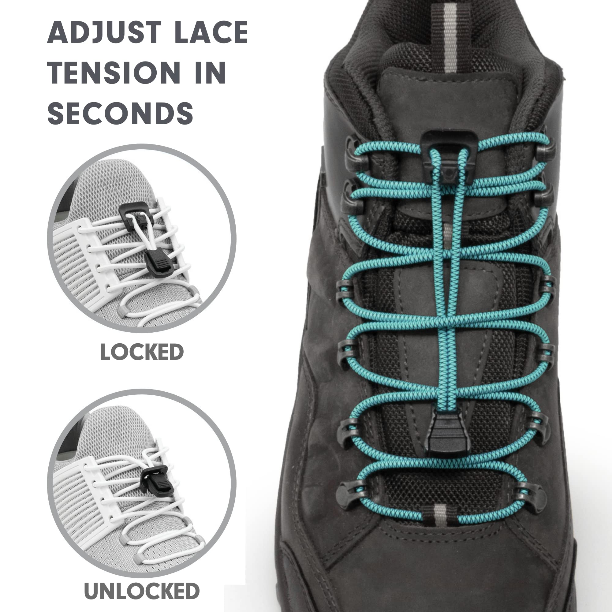 Xpand Round Lacing. Elastic No Tie Shoelaces - Quick Release Tension Control - One Size Fits All Adult and Kids Shoes - Image 3