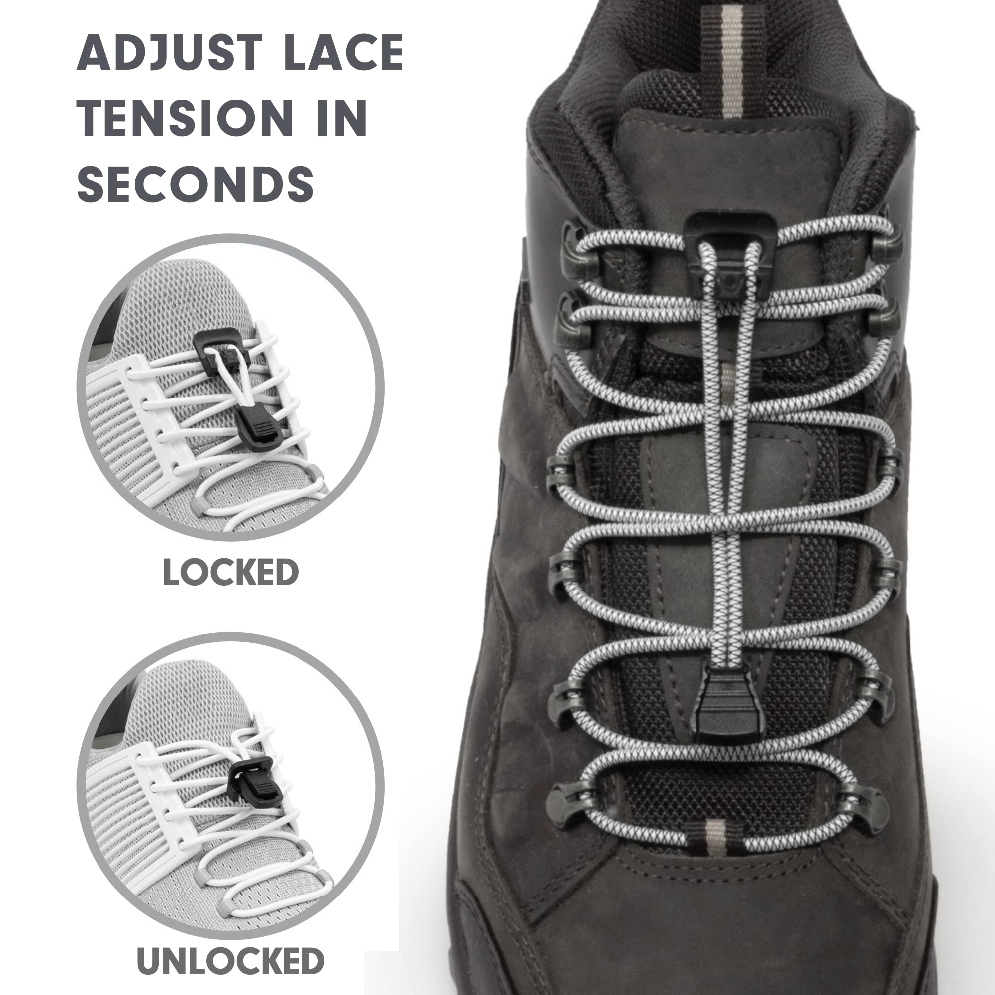 Xpand Round Lacing. Elastic No Tie Shoelaces - Quick Release Tension Control - One Size Fits All Adult and Kids Shoes - Image 3