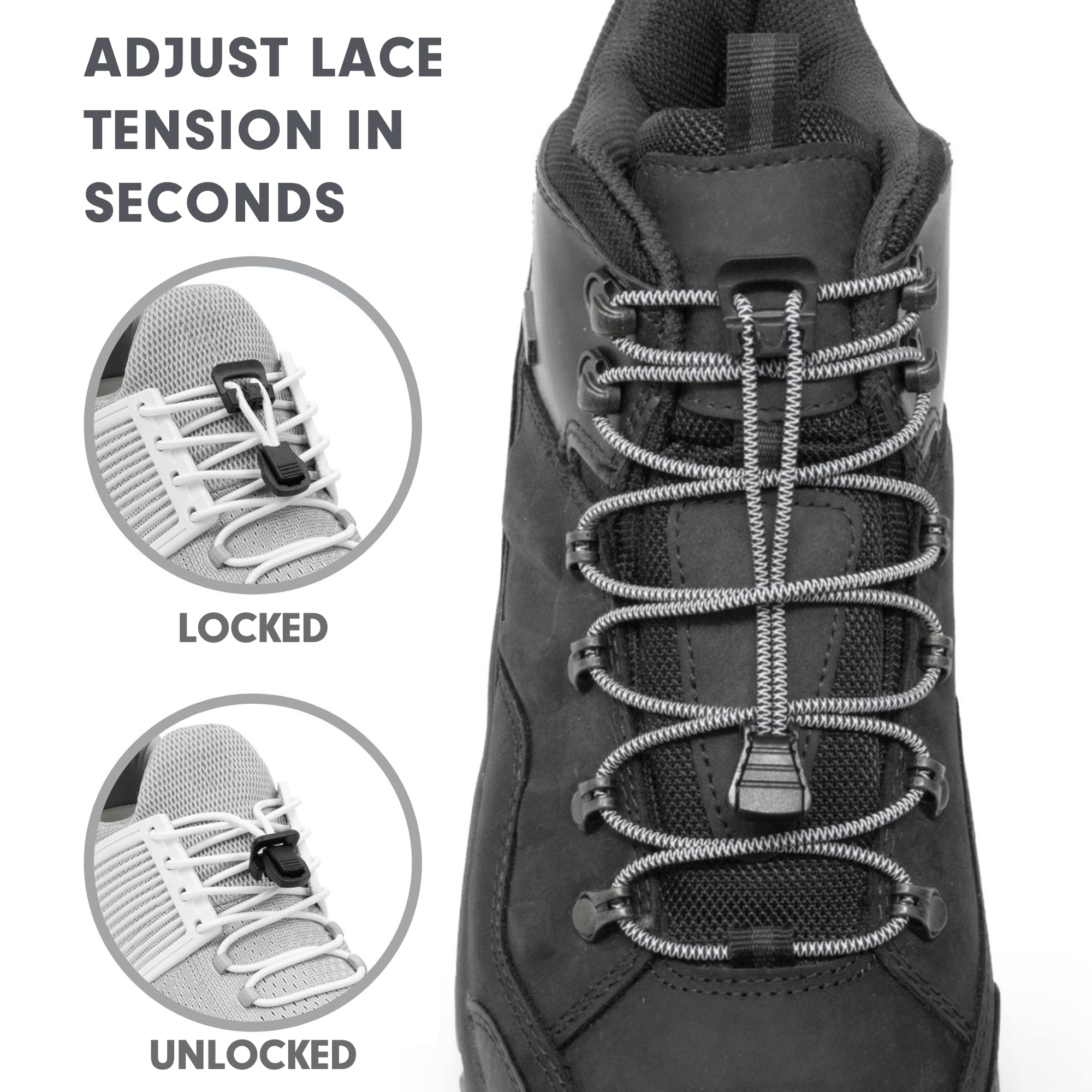 Xpand Round Lacing. Elastic No Tie Shoelaces - Quick Release Tension Control - One Size Fits All Adult and Kids Shoes - Image 3