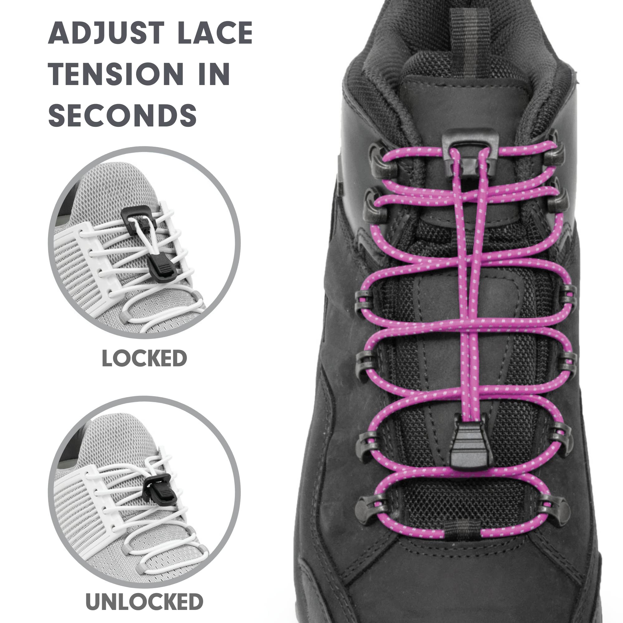 Xpand Round Lacing. Elastic No Tie Shoelaces - Quick Release Tension Control - One Size Fits All Adult and Kids Shoes - Image 3