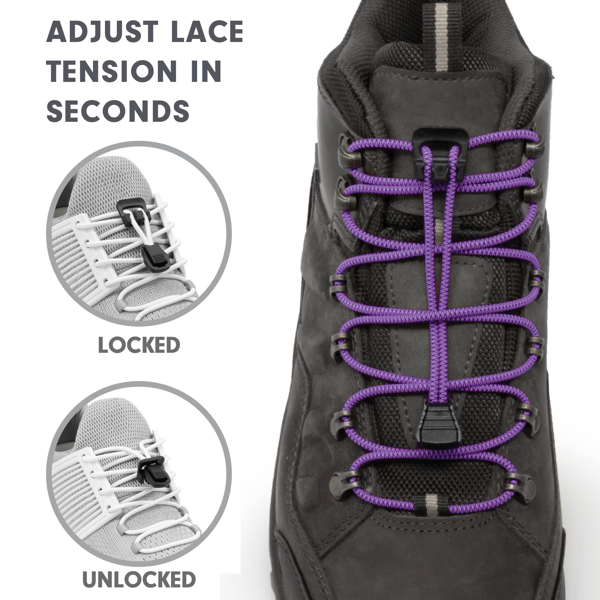 Xpand Round Lacing. Elastic No Tie Shoelaces - Quick Release Tension Control - One Size Fits All Adult and Kids Shoes - Image 3