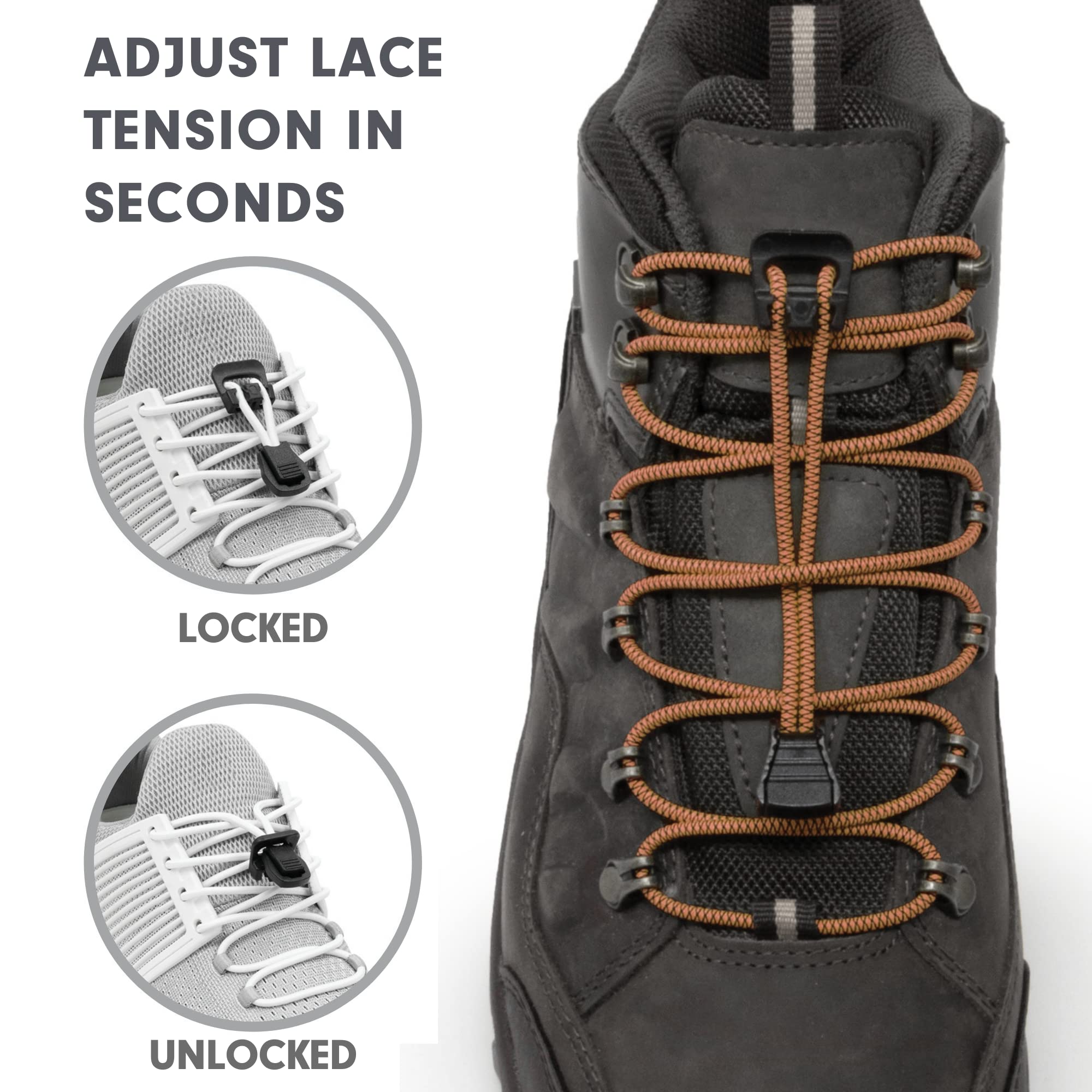 Xpand Round Lacing. Elastic No Tie Shoelaces - Quick Release Tension Control - One Size Fits All Adult and Kids Shoes - Image 3