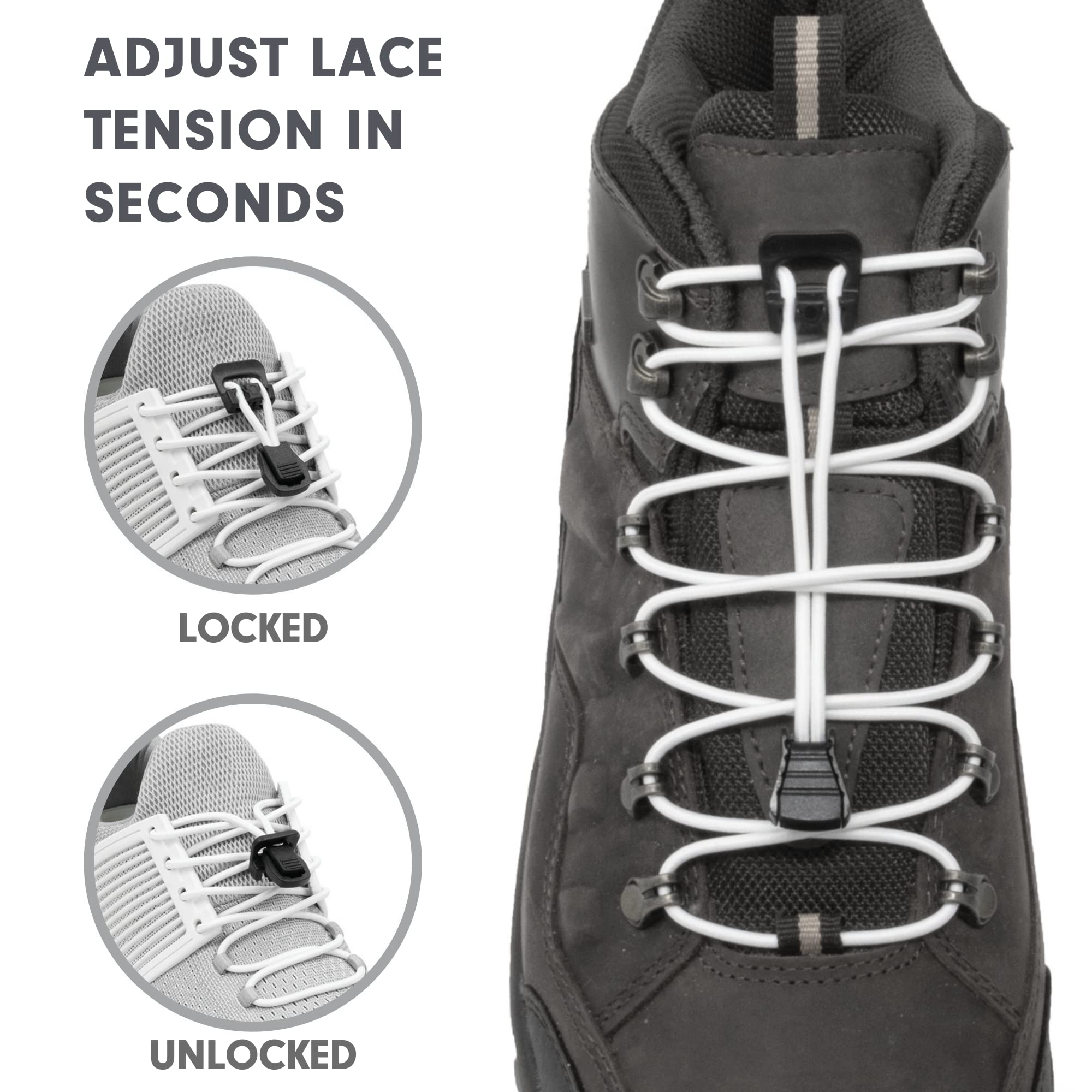 Xpand Round No Tie Shoelaces - Elastic Lacing System - One Size Fits All Adults and Kids Shoes (Pack of 2) - Image 3